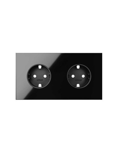 Kit front para 2 elementos con 2 bases de enchufe schuko negro brillante Simon 100 SIMON 10020202-138