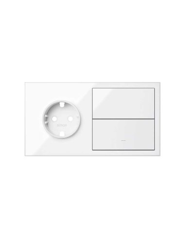 Kit front horizontal para 2 elementos con 1 base de enchufe schuko y 1 tecla individual blanco brill SIMON 10020203-130