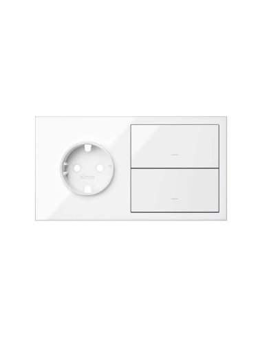 Kit front para 2 elementos con 1 base de enchufe schuko y 2 teclas blanco brillante Simon 100 SIMON 10020204-130