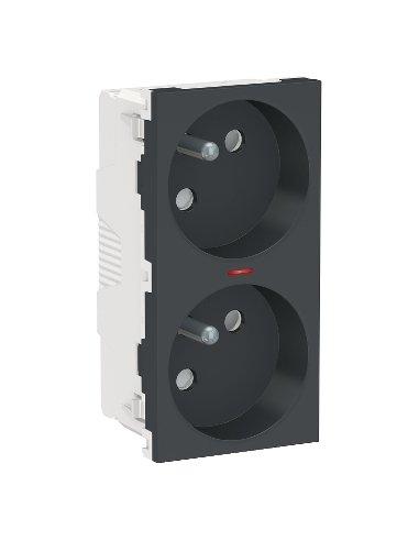 New Unica System - Toma doble Francesa Antracita con piloto sin tornillos (Push) SCHNEIDER ELECTRIC NU306954S