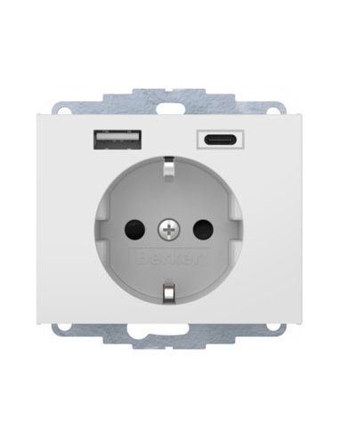 Toma Schuko con USB A+C 16A 250V AC con protección infantil conexión por tornillo series Berker K.x HAGER 48047009