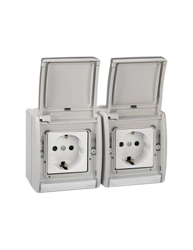 Base de enchufe schuko doble precableada monobloc IP55 16A 250V~ con disp. seguridad y  - A000038093 SIMON 4490433-035