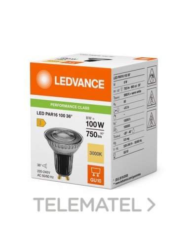 Lámpara LED PAR16 100 36° DIM P 8W 827 GU10 LED_LED 4099854234927 (EMBALAJE DE 10 UNIDADES)