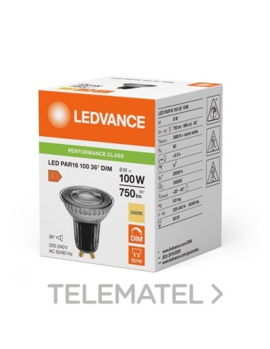 Lámpara LED PAR16 100 36° DIM P 8W 830 GU10 LED_LED 4099854234941 (EMBALAJE DE 10 UNIDADES)