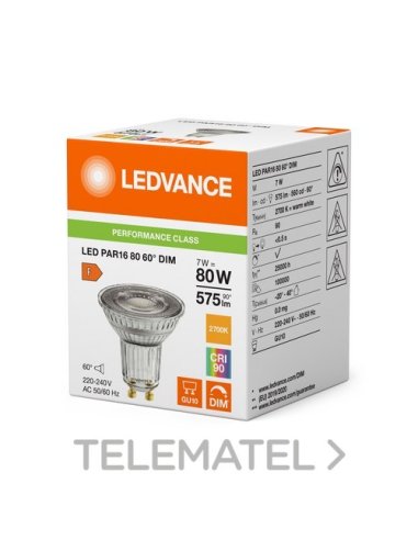 Lámpara LED PAR16 80 60° DIM P 7W 927 GU10 LED_LED 4099854241734 (EMBALAJE DE 10 UNIDADES)