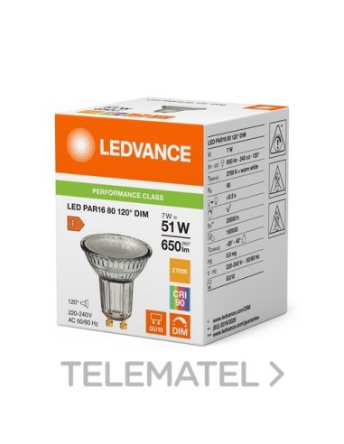 Lámpara LED PAR16 80 120° DIM P 7W 927 GU10 LED_LED 4099854241901 (EMBALAJE DE 10 UNIDADES)