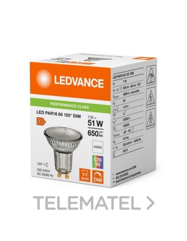 Lámpara LED PAR16 80 120° DIM P 7W 940 GU10 LED_LED 4099854241956 (EMBALAJE DE 10 UNIDADES)