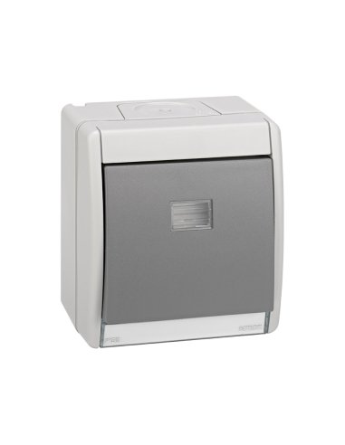 Conmutador monobloc IP55 10AX 250V~ con sistema de embornamiento rápido gris Simon Aqua - A000038090 SIMON 4490201-035