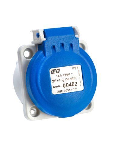 BASE EMPOTRAR TIPO SCHUKO IP54 2P+T 250V 16A AZUL BORNE SIN TORNILLOS - CONTACTO LATERA - A000188771 IDE 00402