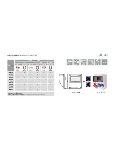 Caja 9 elementos 32A 2 tomas 2P+TT lateral 250V/1 toma 3P+T - A000496668 FAMATEL 3957.2