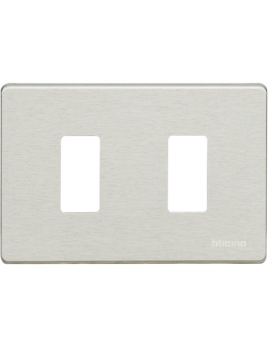 Placa embellecedora Magic de color aluminio natural de 2 módulos - A000613938 BTICINO 503/2/AL (EMBALAJE DE 10 UNIDADES)