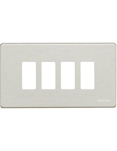 Placa embellecedora Magic de color aluminio natural de 4 módulos - A000613968 BTICINO 504/4/AL