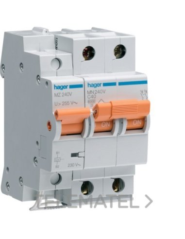 Interruptor automático general+limitador sobretensión permanente 2P 25A - A000630547 HAGER MZ225V