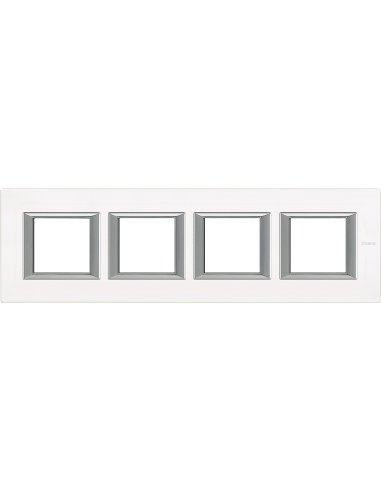 Placa embellecedora recta Axolute de color Cristal Blanco - 2 x 4 módulos - entreeje 71 - A000880562 BTICINO HA4802M4HVBB