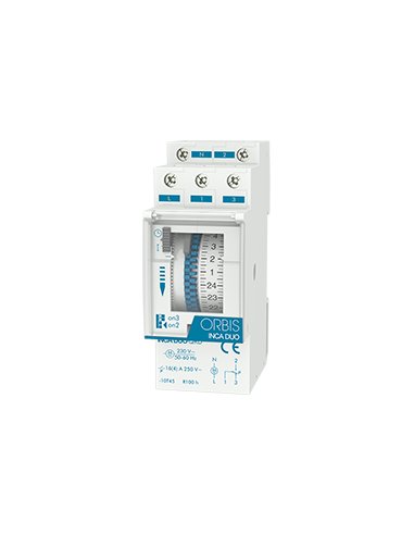 INCA DUO QRS 230 V. INTERRUPTOR HORARIO ANALOGICO 2 MODULOS CON RESERVA SEMANAL CONMUTA - A000889930 ORBIS OB330432