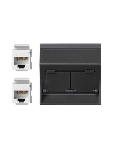 Placa de voz y datos inclinada con guardapolvo de 1 elemento con 2 RJ45 categoría 6 UTP - A000989841 CON_CON 50002086-038