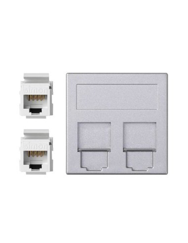 Placa de voz y datos plana con guardapolvo de 1 elemento con 2 RJ45 categoría 6 UTP alu - A000989843 CON_CON 50002089-033