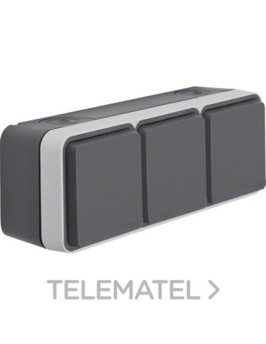 Toma schuko triple horizontal estanca gris - A001371037 HAGER WNC165