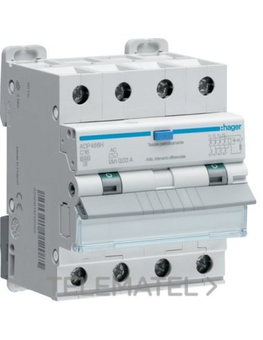 Interruptor automático diferencial 4PS 6kA C-25A 30mA TYPE-AC - A001445630 HAGER ADP475H