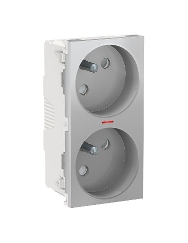 New Unica System - Toma doble Francesa Alumínio con piloto sin tornillos (Push-) - A001609355 SCHNEIDER ELECTRIC NU306930S