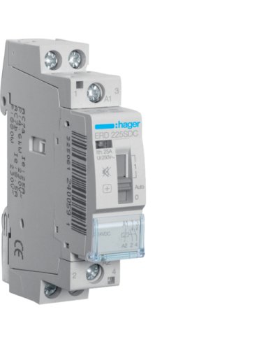 Contactor silencioso manual 25A 2NA 24V DC 1 módulo - A001614912 HAGER ERD225SDC