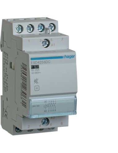 Contactor silencioso 25A 4NA 24V DC - A001614914 HAGER ESD425SDC