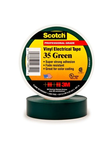 Scotch® 35 cinta eléctrica - 19 mm x 20 m. Color Verde 7100238734 - A001664646 3M 35VE (EMBALAJE DE 20 UNIDADES)