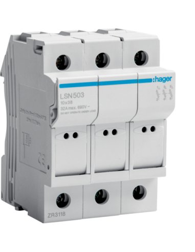 Portafusible seccionable tipo L38 3P 32A 690V - A001703516 HAGER LSN503 (EMBALAJE DE 4 UNIDADES)