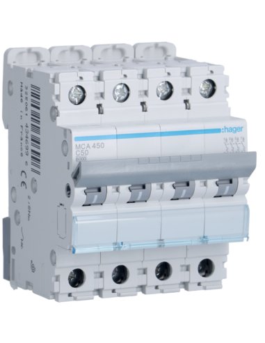Automático magnetotérmico M curva-C 6kA 4P 50A - A000149066 HAGER MCA450