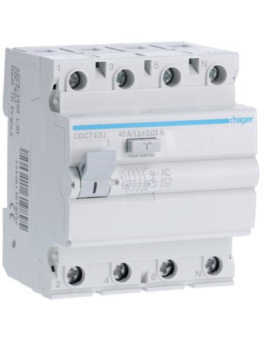 Interruptor diferencial 4P 40A 30mA AC - A001340089 HAGER CDC742J