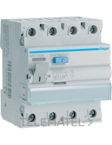 Interruptor diferencial 4P 40A 300mA AC - A001340092 HAGER CFC742J