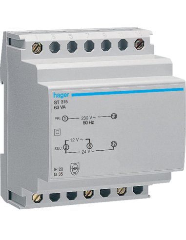 Transformador 60VA 230/12-24V - A000149845 HAGER ST315 (EMBALAJE DE 2 UNIDADES)