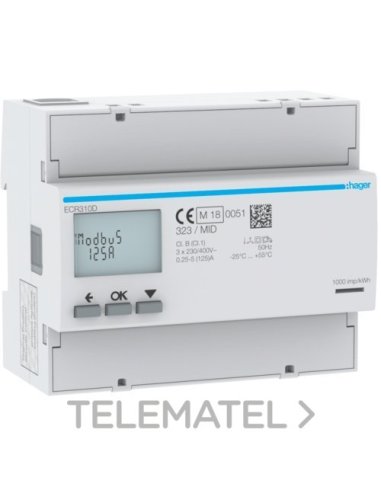 Contador de energía 3F direct 125A 6M modbus MID - A001703503 HAGER ECR310D